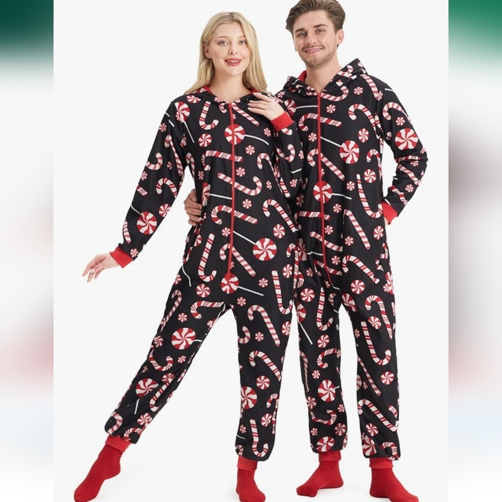 Adult Candy Cane Jumpsuit Pjs